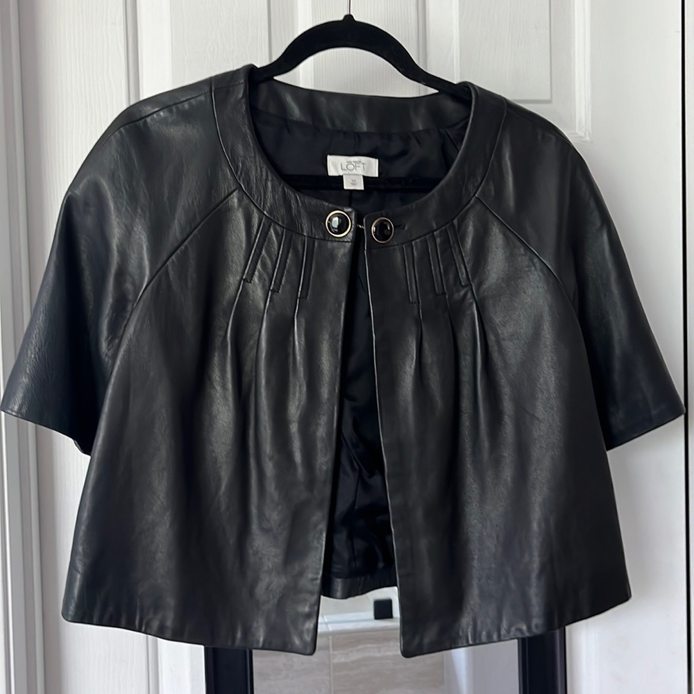 Ann Taylor Loft black leather bolero Jacket, size 10